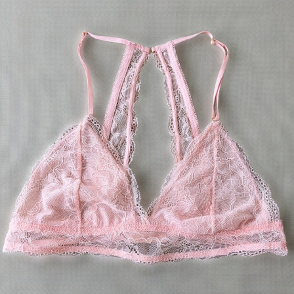 Rose & Vine pastel peach lace wireless bra bralette Large c062